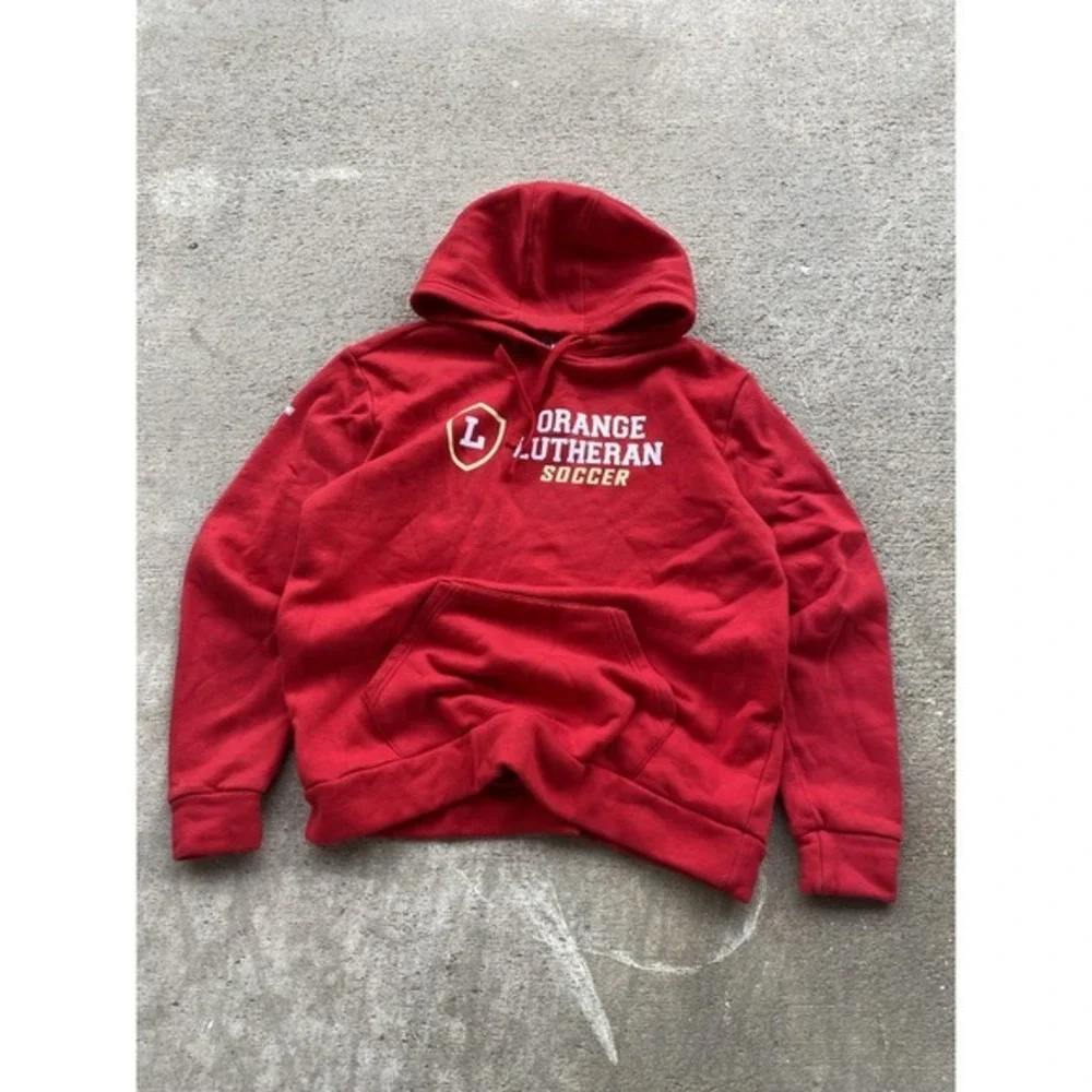Orange Lutheran Hoodie Sweatshirt Mens Large Red Soccer Football Pullover Adidas